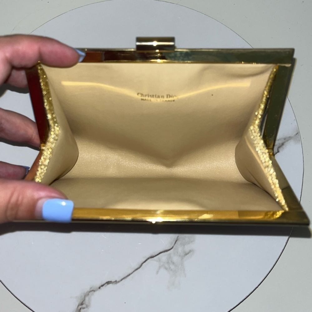EXTREMELY RARE Vintage Christian Dior Brown & Gold Metallic Trotter Clutch - Picture 7 of 15